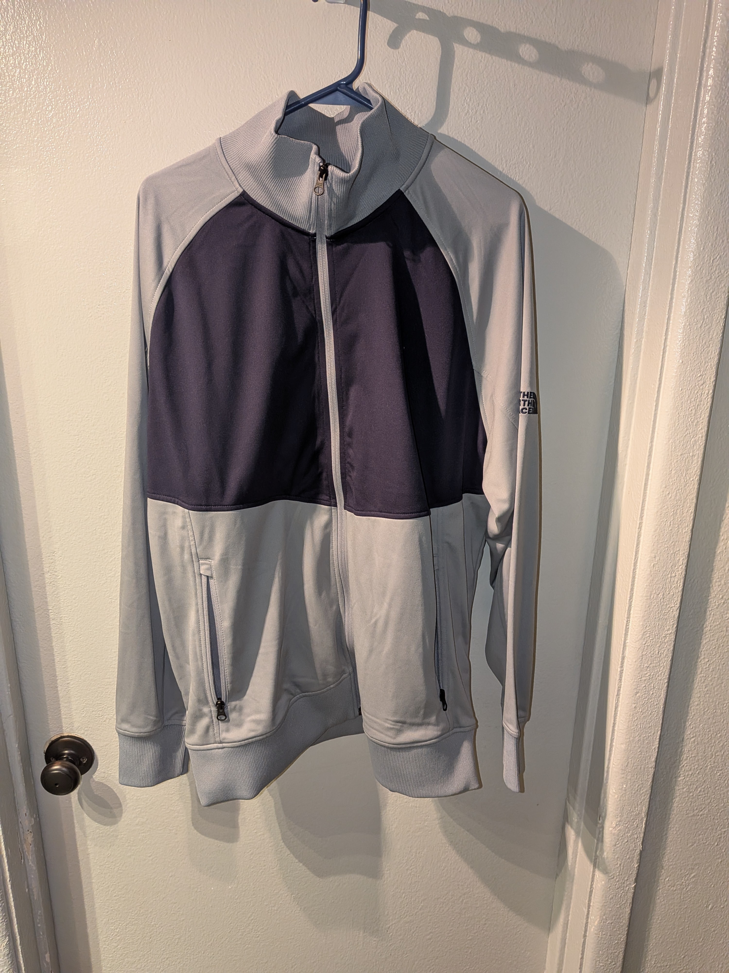The North Face Light Gray & Navy Softshell Jacket